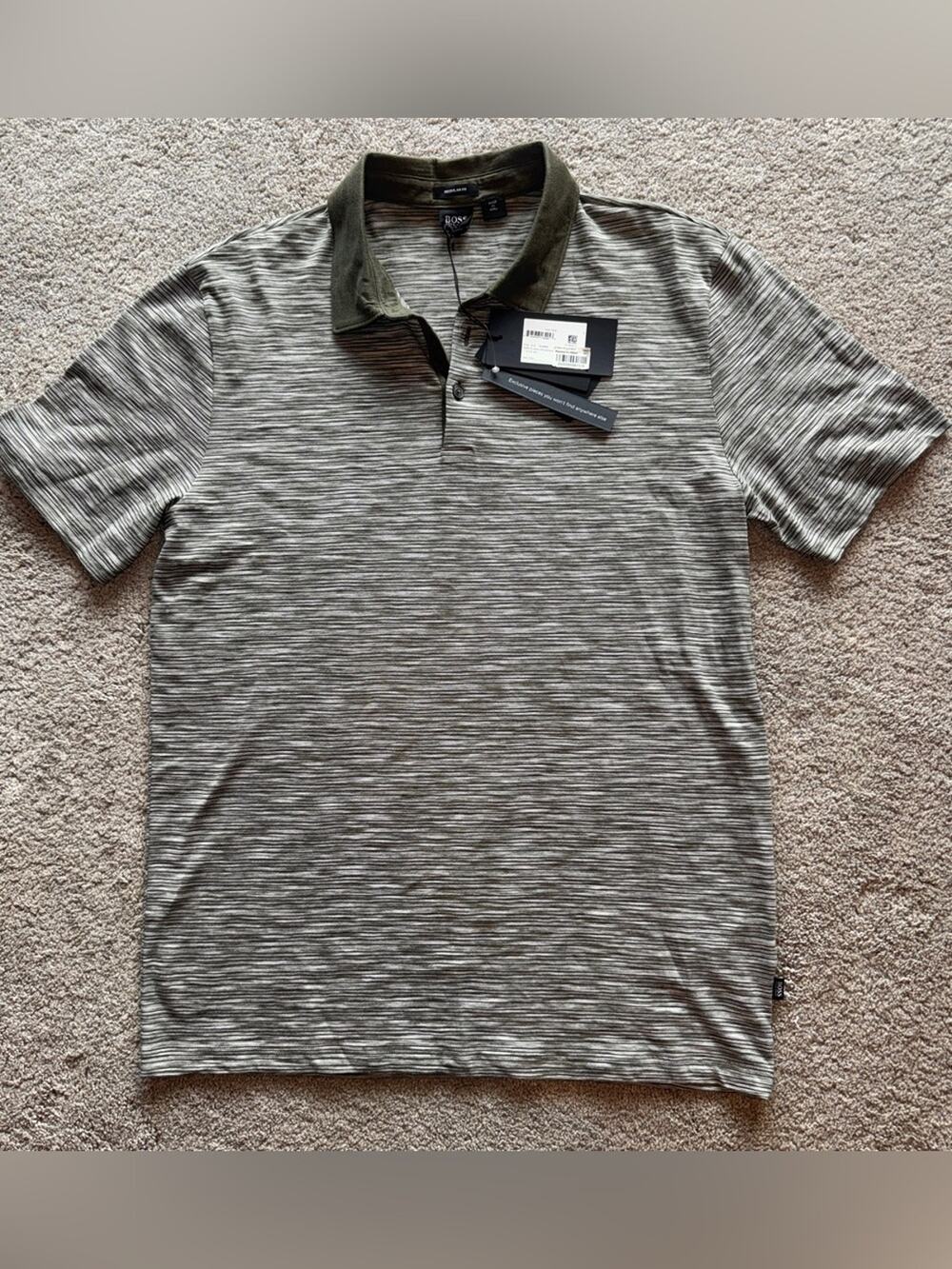 Boss Hugo Boss Men’s Olive Green & White Lightweight Regular Fit Polo, Large NWT